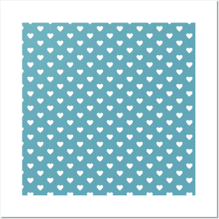 Teal Blue and White Heart Pattern Posters and Art